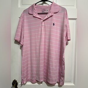Mens Pink White Stripe Polo Ralph Lauren Polo Shirt Size XL